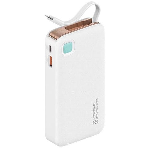 ⁨USAMS Powerbank ze zwijanym kablem Retractable Lightning 10000 mAh PD 20W Fast Charge XY Series biały/white 10KCD22502 (US-CD225)⁩ w sklepie Wasserman.eu