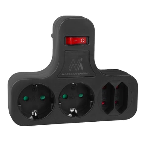 ⁨Gniazdko prądowe Maclean, poczwórne z wyłącznikiem, nóżka stabilizującą, typu schuko, 2x2.5A, 2x16A, MCE224 G/B⁩ w sklepie Wasserman.eu