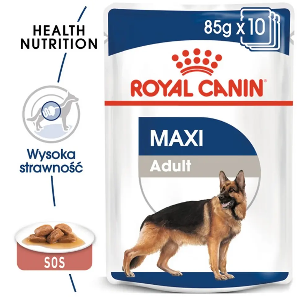 ⁨Royal Canin Maxi Adult wet food in sauce for adult dogs, up to 5 years old, large breeds sachet 140g⁩ at Wasserman.eu