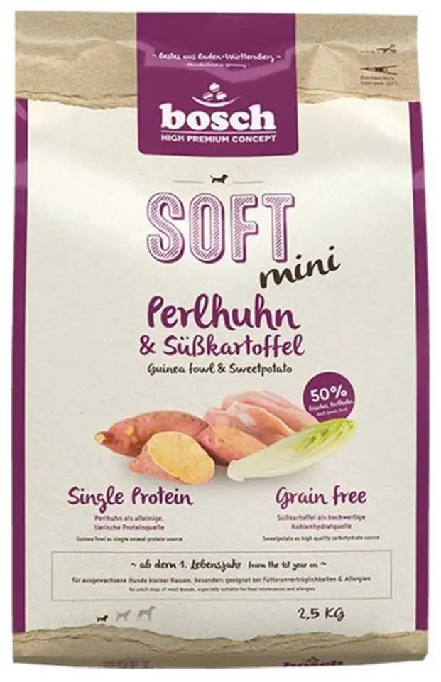 ⁨Bosch Soft Mini Guinea fowl & Sweet potatoes 2,5kg⁩ at Wasserman.eu