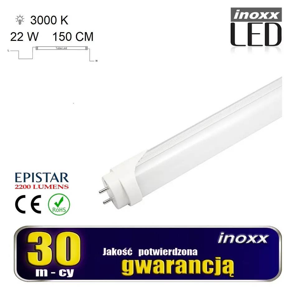 ⁨LED TUBE 150CM 22W T8 3000K G13 WARM⁩ at Wasserman.eu