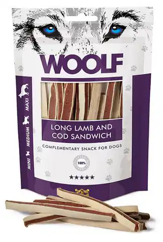 ⁨Woolf Soft Lamb & COD Sandwich Long 100g⁩ at Wasserman.eu