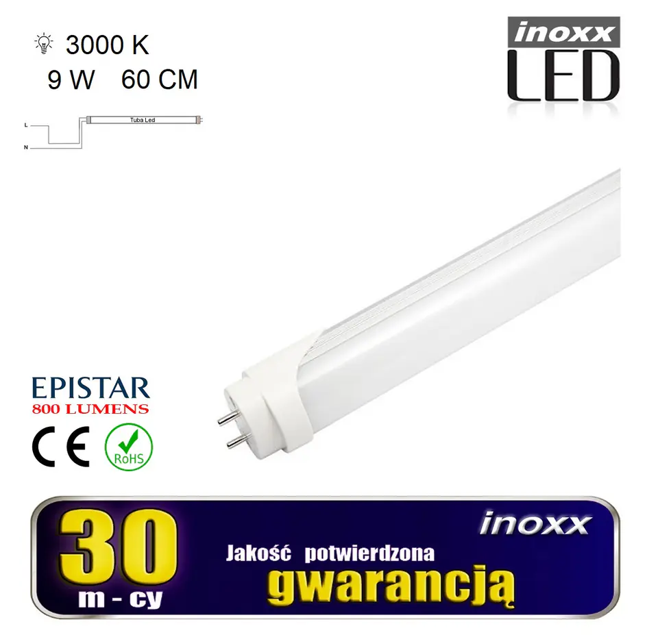 ⁨Świetlówka led 60cm 9w t8 3000k g13 jednostronna ciepła⁩ w sklepie Wasserman.eu