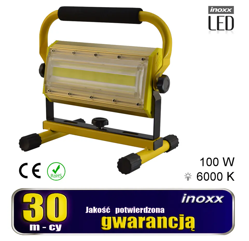 Naświetlacz przenośny led 100w 6000k aku/ 230v w sklepie Wasserman.eu
