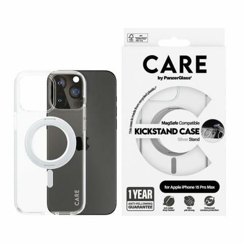 ⁨CARE by PanzerGlass Kickstand Case iPhone 15 Pro Max 6,7" MagSafe srebrny/silver 1415⁩ w sklepie Wasserman.eu