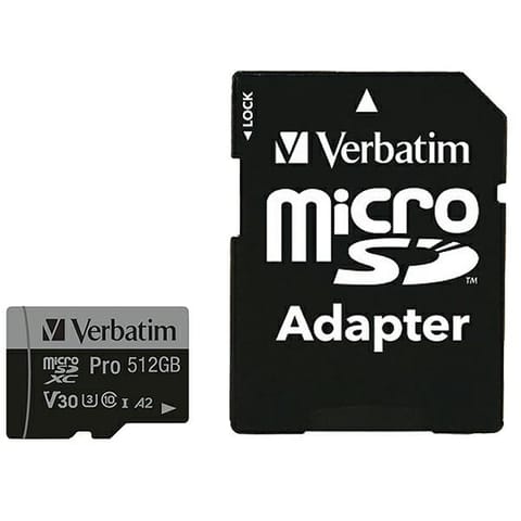 ⁨SD MicroSD Card 512GB Verbatim SDHC Pro Class 10 + Adapter retail⁩ at Wasserman.eu