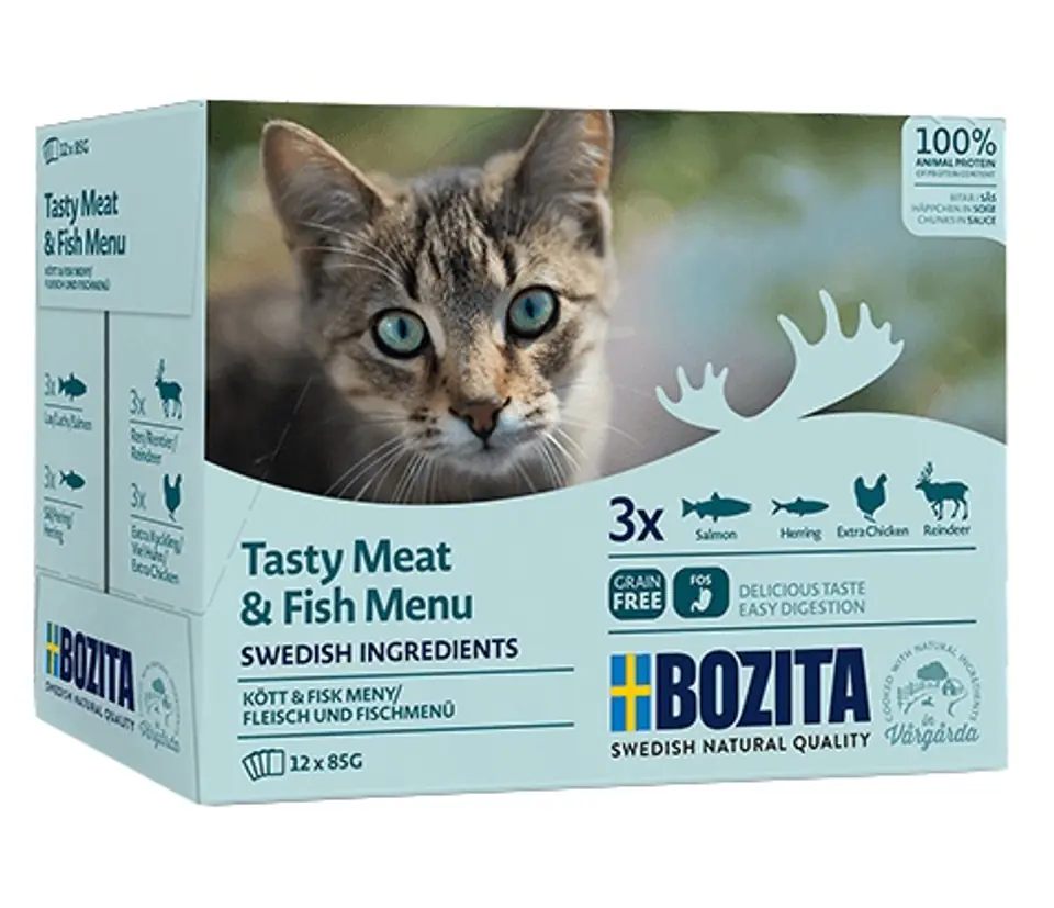 ⁨Bozita Cat Multibox z mięsem i rybą w sosie saszetki 12x85g⁩ w sklepie Wasserman.eu