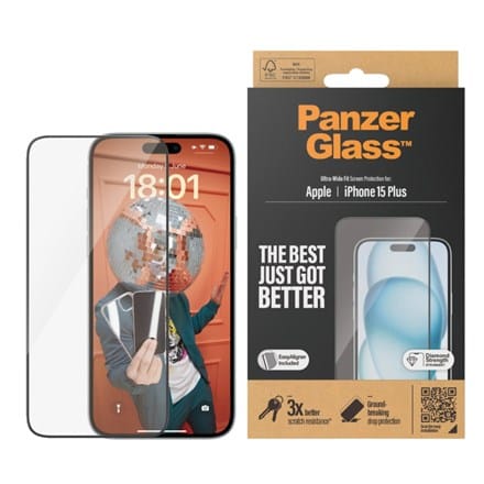 ⁨PanzerGlass | Screen protector | Apple | IPhone 15 Plus | Glass | Transparent | Ultra-wide fit, Scratch resistant, Drop protection, EasyAligner included⁩ at Wasserman.eu