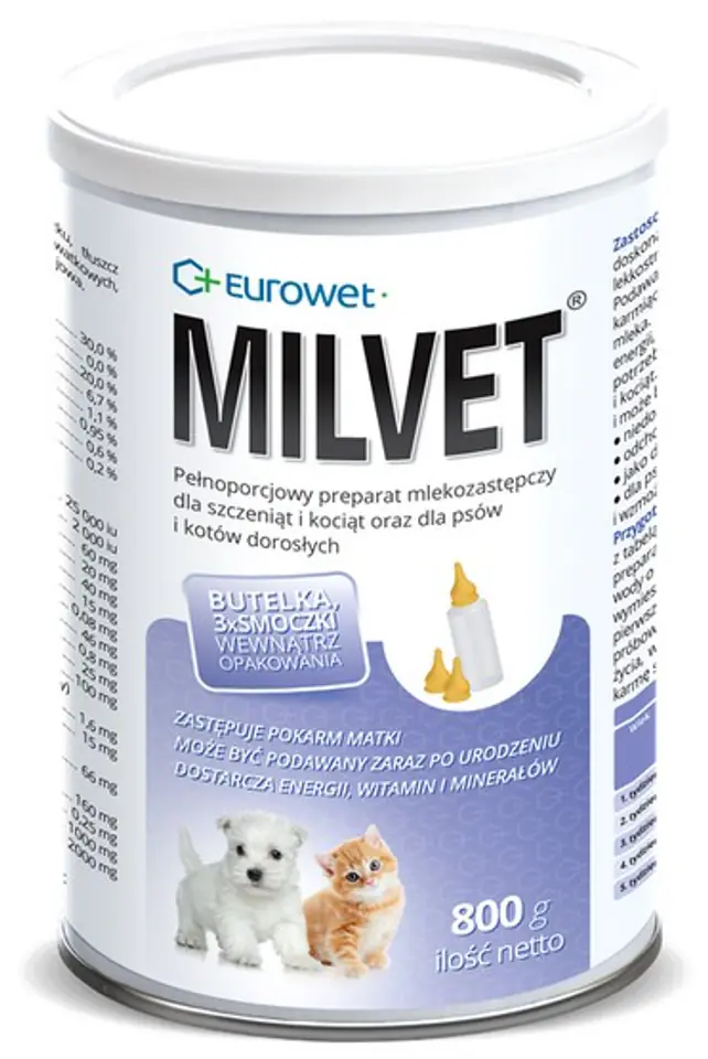 Milvet Milk replacer for puppies and kittens 800g at Wasserman.eu