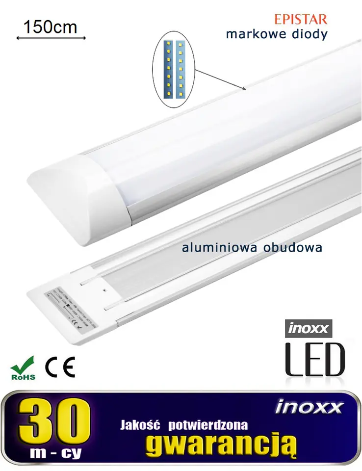 ⁨Lampa liniowa natynkowa panel led slim 150cm 50w 6000k zimna⁩ w sklepie Wasserman.eu