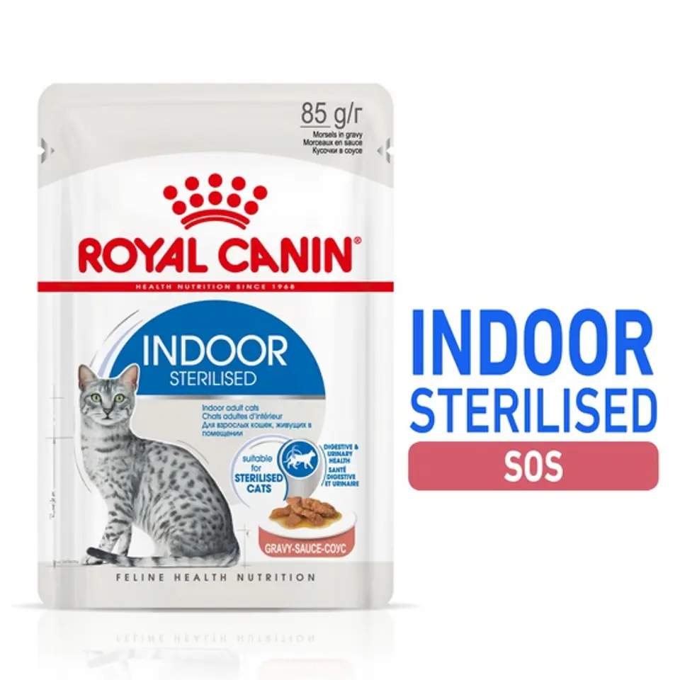 ⁨Royal Canin Indoor Sterilised sos karma mokra dla kotów dorosłych sterylizowanych, przebywających w domu saszetka 85g⁩ w sklepie Wasserman.eu