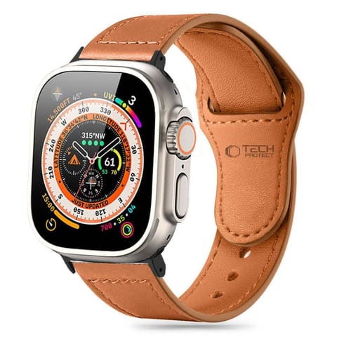 ⁨Pasek do APPLE WATCH 1 / 2 / 3 / 4 / 5 / 6 / SE / 7 / 8 / 9 (38 / 40 / 41 MM) Tech-Protect NaturalFit brązowe⁩ w sklepie Wasserman.eu