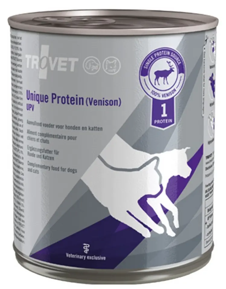 ⁨Trovet Unique Protein UPV Dziczyzna dla psa i kota puszka 800g⁩ w sklepie Wasserman.eu