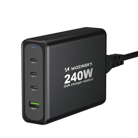 ⁨Ładowarka sieciowa GaN 240W USB-A 3x USB-C czarna⁩ w sklepie Wasserman.eu