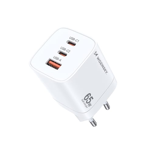 Ładowarka sieciowa GaN 65W 100-240V USB-A 2x USB-C biała w sklepie Wasserman.eu