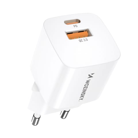 Ładowarka sieciowa PD QC 3.0 100-240V 20W USB-C USB-A biała w sklepie Wasserman.eu