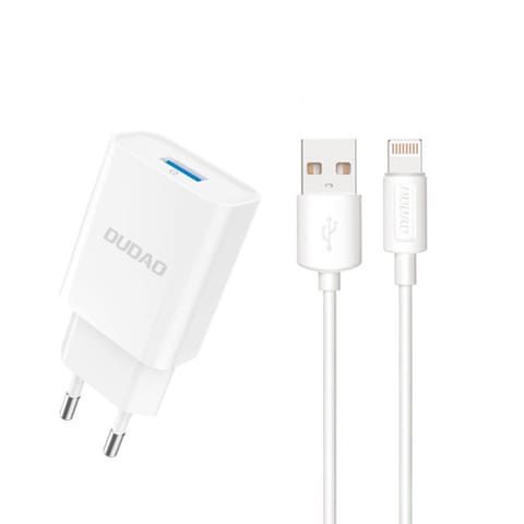 ⁨Ładowarka sieciowa USB-A 2.1A 10W z kablem do iPhone USB-A - Lightning biała⁩ w sklepie Wasserman.eu