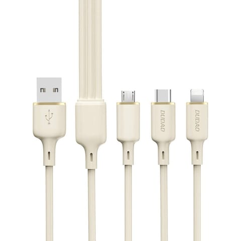 ⁨3w1 Kabel przewód wzmacniany SR USB-A - USB-C / Lightning / microUSB 66W 1.2m beżowy⁩ w sklepie Wasserman.eu