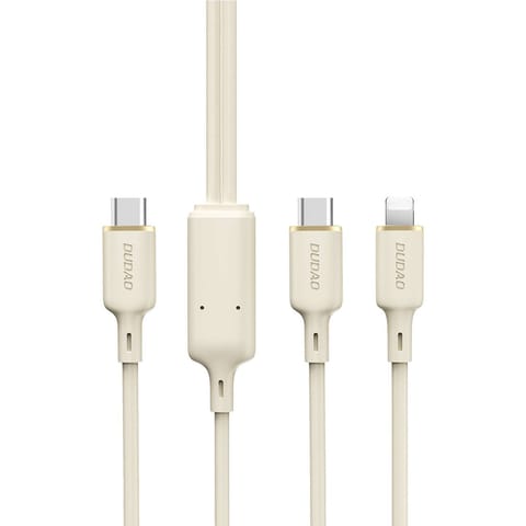 ⁨2w1 Kabel przewód wzmacniany SR USB-C - USB-C / Lightning 100W 1.2m beżowy⁩ w sklepie Wasserman.eu