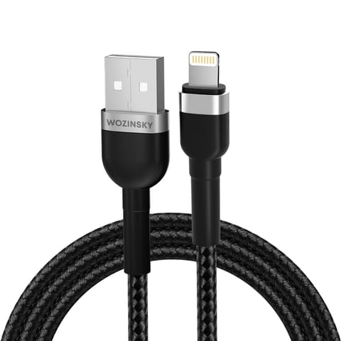 ⁨Kabel przewód do iPhone w oplocie USB-A - Lightning 2.4A 2m czarny⁩ w sklepie Wasserman.eu