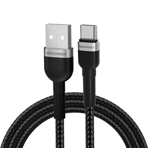 ⁨Kabel przewód w oplocie USB-A - USB-C 2.4A 2m czarny⁩ w sklepie Wasserman.eu