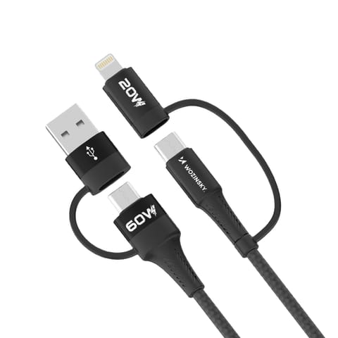 ⁨4w1 Uniwersalny kabel przewód 2x USB-C 1x USB-A 1x Lightning 60W 1m czarny⁩ w sklepie Wasserman.eu