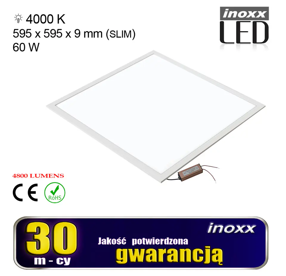 ⁨PANEL LED 60X60 60W LAMPA SUFITOWA KASETON 4000K NEUTRALNY⁩ w sklepie Wasserman.eu