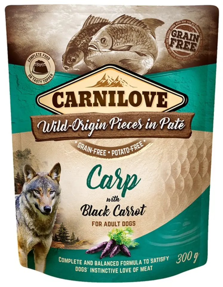 ⁨CARNILOVE DOG POUCH ADULT CARP WITH BLACK CARROT GRAIN-FREE 300g⁩ at Wasserman.eu