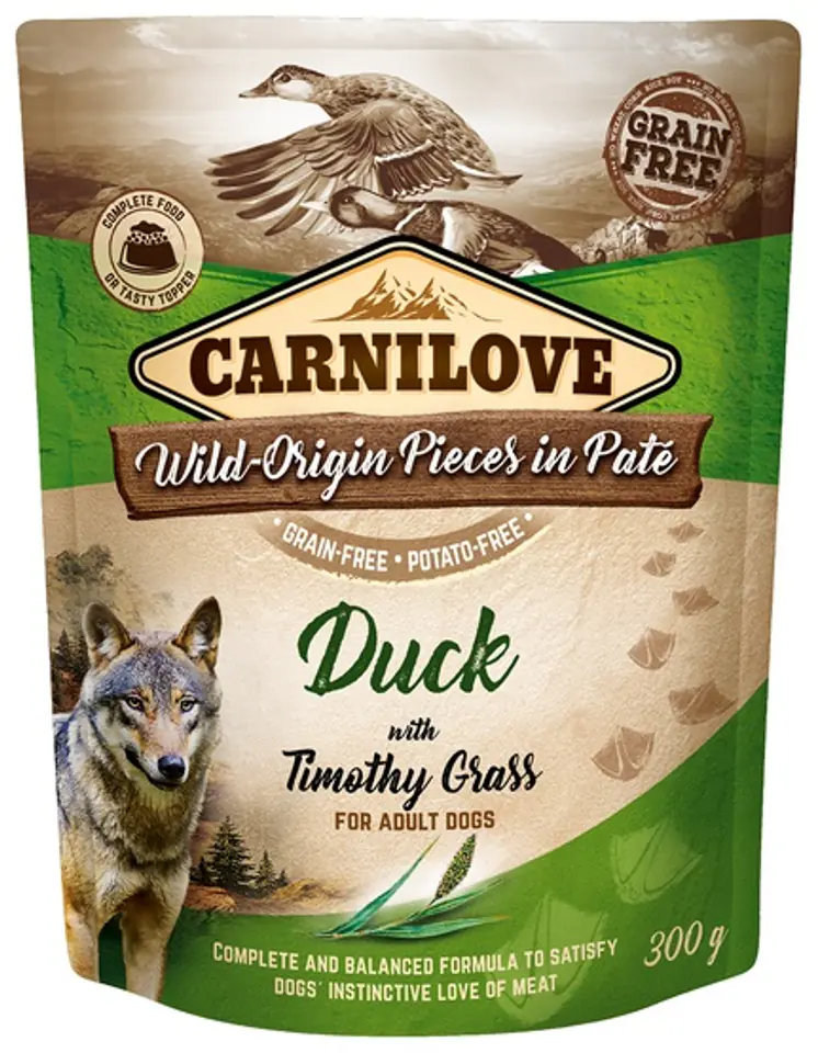 ⁨CARNILOVE DOG POUCH ADULT DUCK WITH TIMOTHY GRASS GRAIN-FREE 300g⁩ at Wasserman.eu
