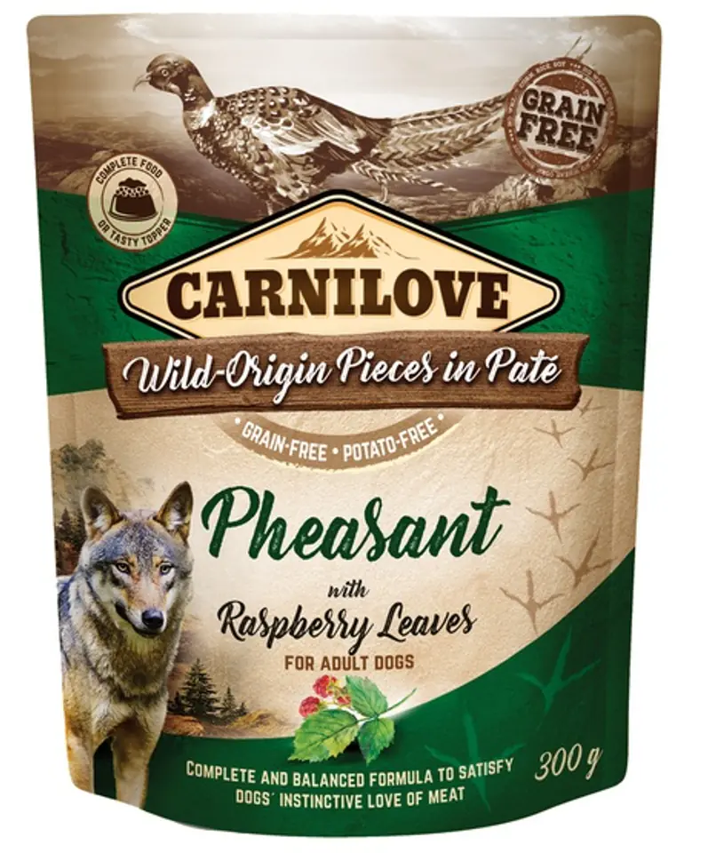 ⁨CARNILOVE DOG POUCH ADULT PHEASANT WITH RASPBERRY LEAVES GRAIN-FREE 300g⁩ at Wasserman.eu