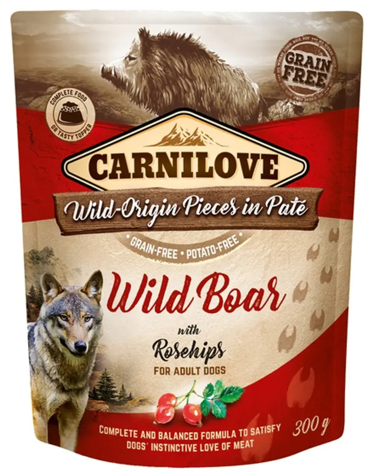 ⁨CARNILOVE DOG POUCH ADULT WILD BOAR WITH ROSEHIPS GRAIN-FREE 300g⁩ at Wasserman.eu