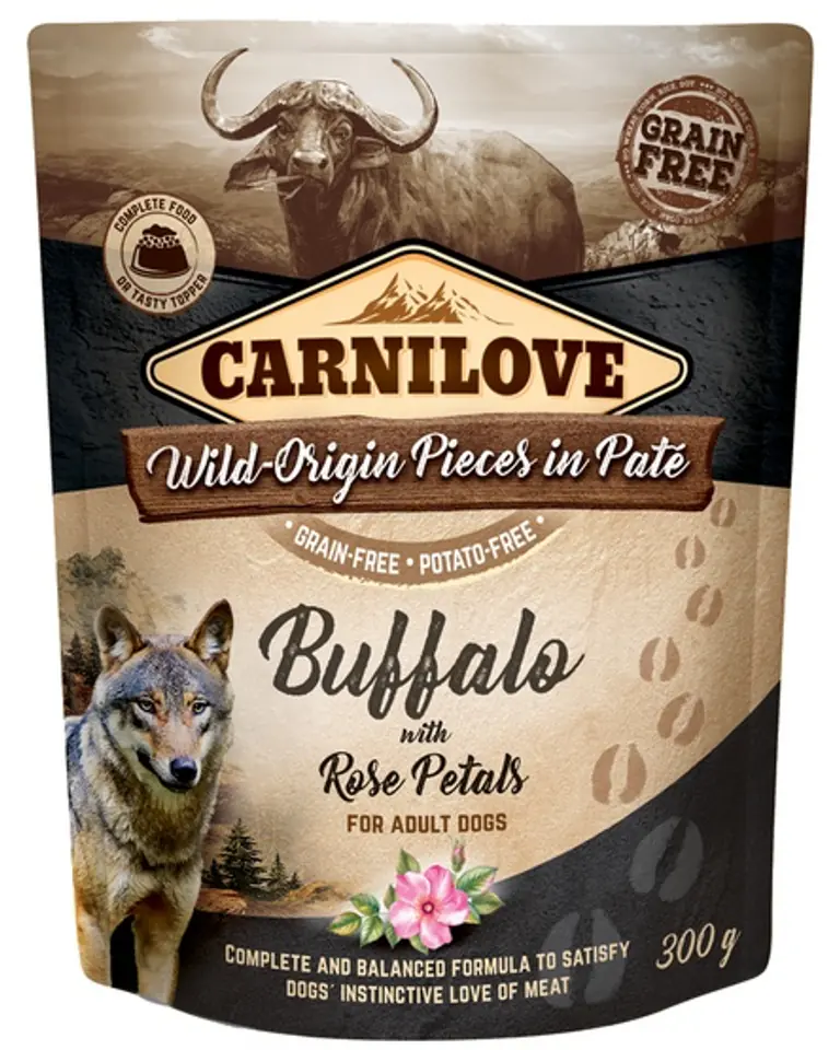 ⁨CARNILOVE DOG POUCH ADULT BUFFALO WITH ROSE PETALS GRAIN-FREE 300g⁩ at Wasserman.eu