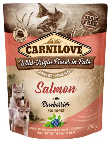 ⁨Carnilove Dog Salmon & Blueberries for Puppies - salmon and blueberries sachet 300g⁩ at Wasserman.eu