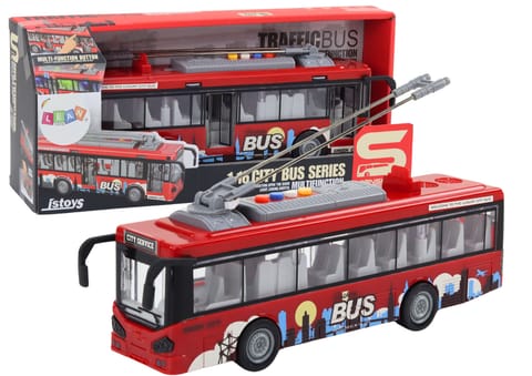 ⁨Trolejbus Autobus 1:16 Światła Dźwięki Napęd Czerwony⁩ w sklepie Wasserman.eu