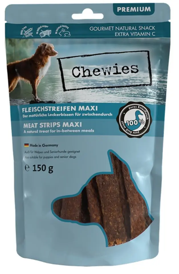 ⁨Chewies Maxi Meat Strips Duck 150g⁩ at Wasserman.eu