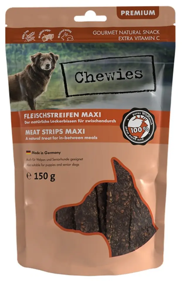 ⁨Chewies Maxi Meat Strips Venison 150g⁩ at Wasserman.eu