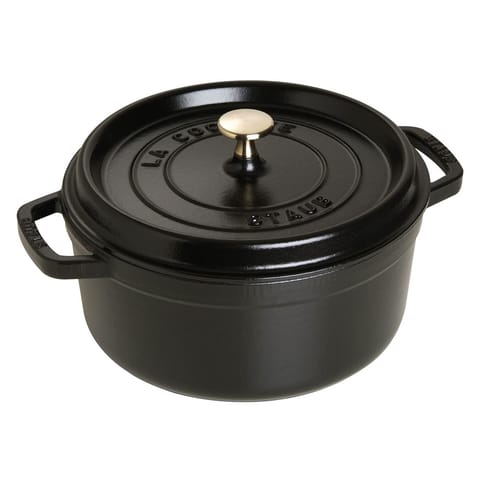 ⁨Staub Round Cast Iron Casserole - 3.8 ltr, Black⁩ at Wasserman.eu