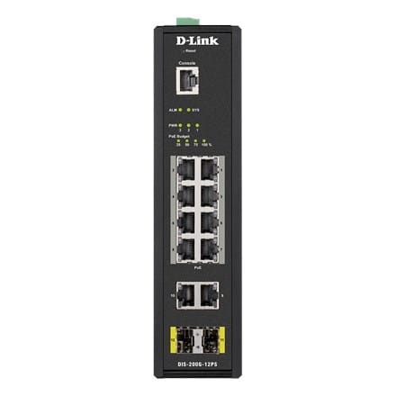 ⁨D-LINK DIS-200G-12PS L2 Managed Industrial Switch with 10 10/100/1000Base-T and 2 1000Base-X SFP ports D-Link | Switch | DIS-200G-12PS | Managed L2 | Wall mountable | 60 month(s)⁩ at Wasserman.eu