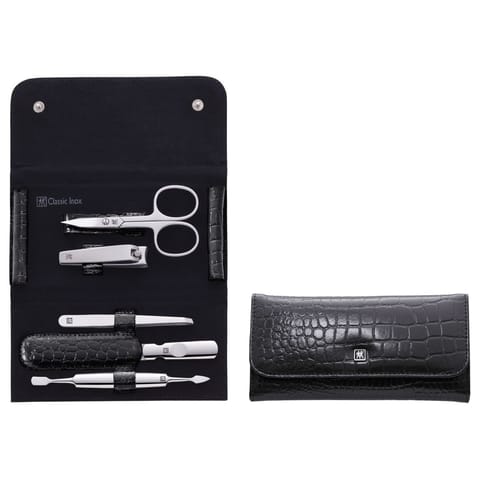 ⁨Zestaw do manicure Zwilling Classic Inox – czarne, skórzane etui, 5 elementów - Czarny⁩ w sklepie Wasserman.eu