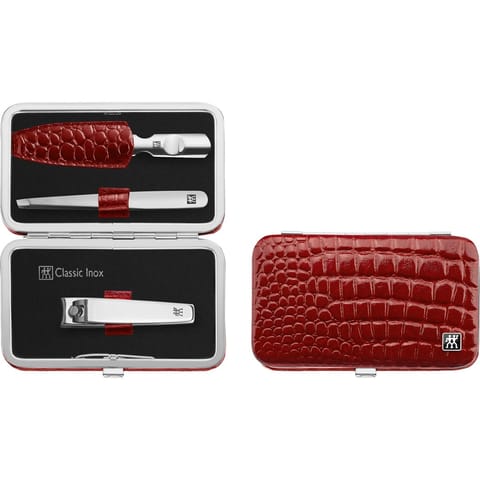 ⁨Zwilling Classic Inox Travel Kit - Red Leather Case, 3 Pieces - Red⁩ at Wasserman.eu