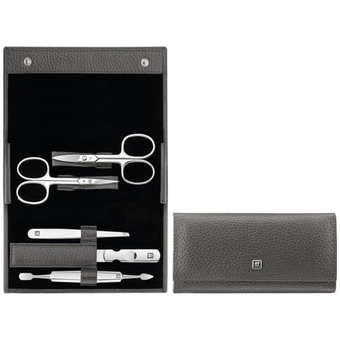 ⁨Zwilling Classic Inox Travel Set - Grey Leather Case, 5 Pieces - Grey⁩ at Wasserman.eu