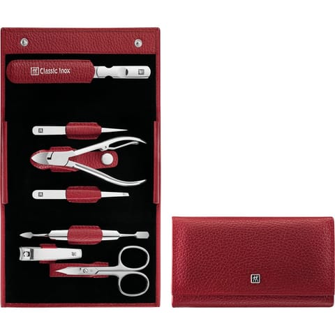 ⁨Zwilling Classic Inox Travel Set – 7 pcs Leather Pouch - Red⁩ at Wasserman.eu