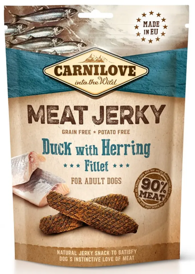 ⁨CARNILOVE MEAT JERKY Duck with Herring - dog snack - 100 g⁩ at Wasserman.eu