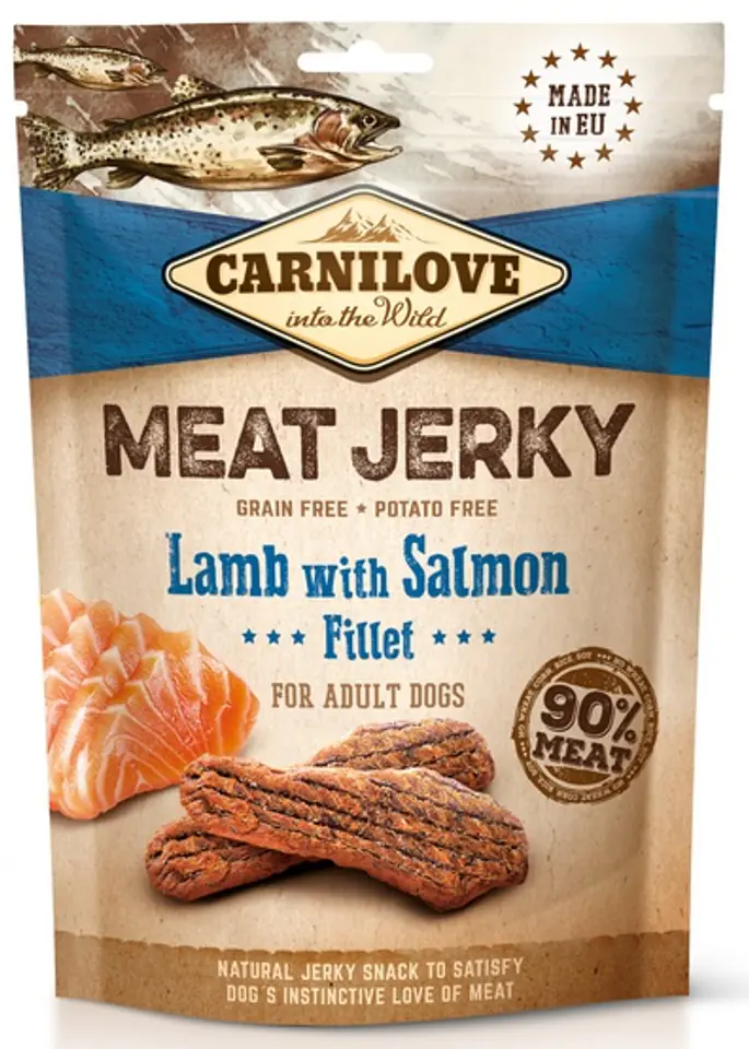 ⁨Carnilove Dog Jerky Lamb & Salmon Fillet - jagnięcina i filet z łososia 100g⁩ w sklepie Wasserman.eu