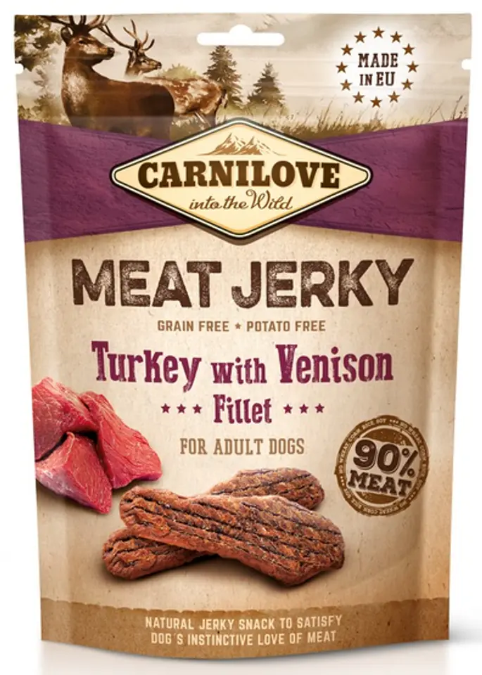 ⁨CARNILOVE Meat Jerky Turkey with Venison - dog snack - 100 g⁩ at Wasserman.eu