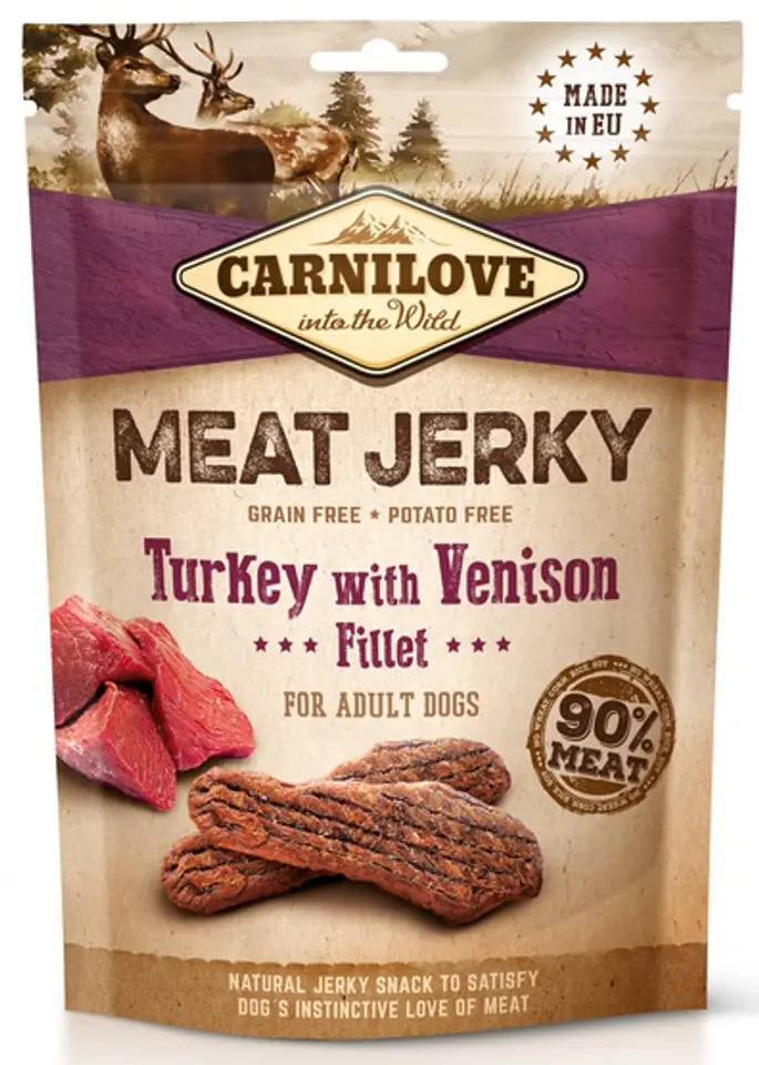 ⁨Carnilove Dog Jerky Turkey & Venison Fillet - indyk i filet z dziczyzny 100g⁩ w sklepie Wasserman.eu