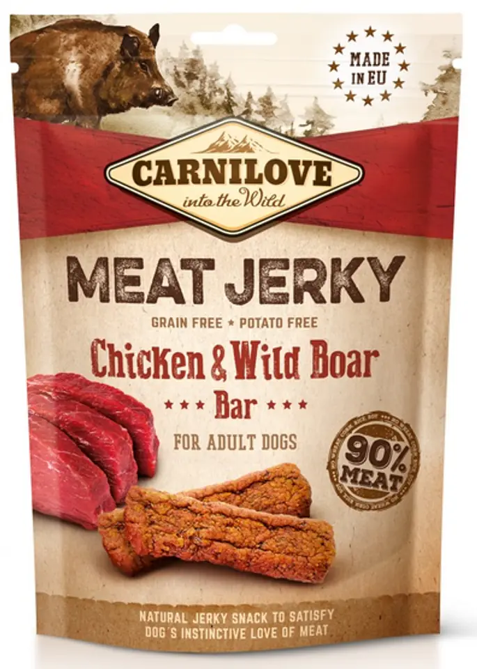 ⁨CARNILOVE MEAT JERKY Chicken with Wild Boar - dog snack - 100 g⁩ at Wasserman.eu