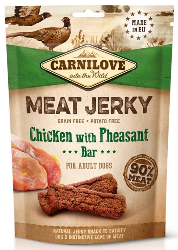 ⁨CARNILOVE MEAT JERKY Chicken with Pheasant - dog snack - 100 g⁩ at Wasserman.eu