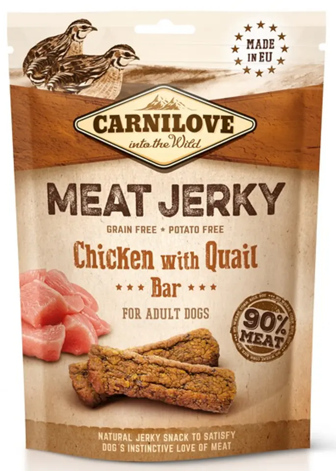 ⁨CARNILOVE MEAT JERKY Chicken with Quail - dog snack - 100 g⁩ at Wasserman.eu