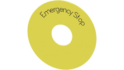 ⁨Etykieta podkładkowa żółta 75mm do otworu 22mm z inskrypcją /EMERGENCY STOP/ SIRIUS ACT 3SU1900-0BB31-0DA0⁩ w sklepie Wasserman.eu